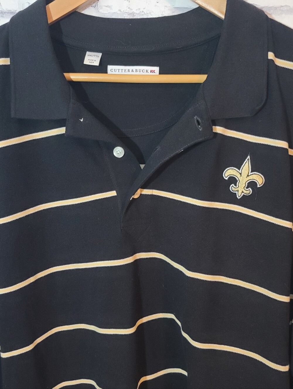 Cutter & Buck New Orleans Saints NFL Black/Gold Striped Long Polo Shirt 2XL - Picture 3 of 4